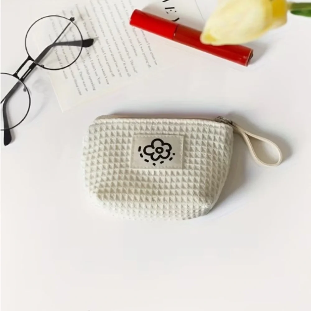 Waffle Textured Pouch Set - Green, Cream, and Brown